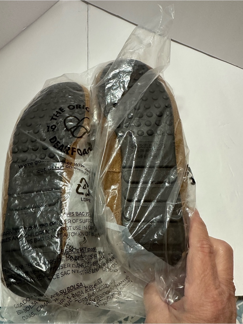 dearfoams Kids Tan Slip-On Moccasin Slippers with Black Sole